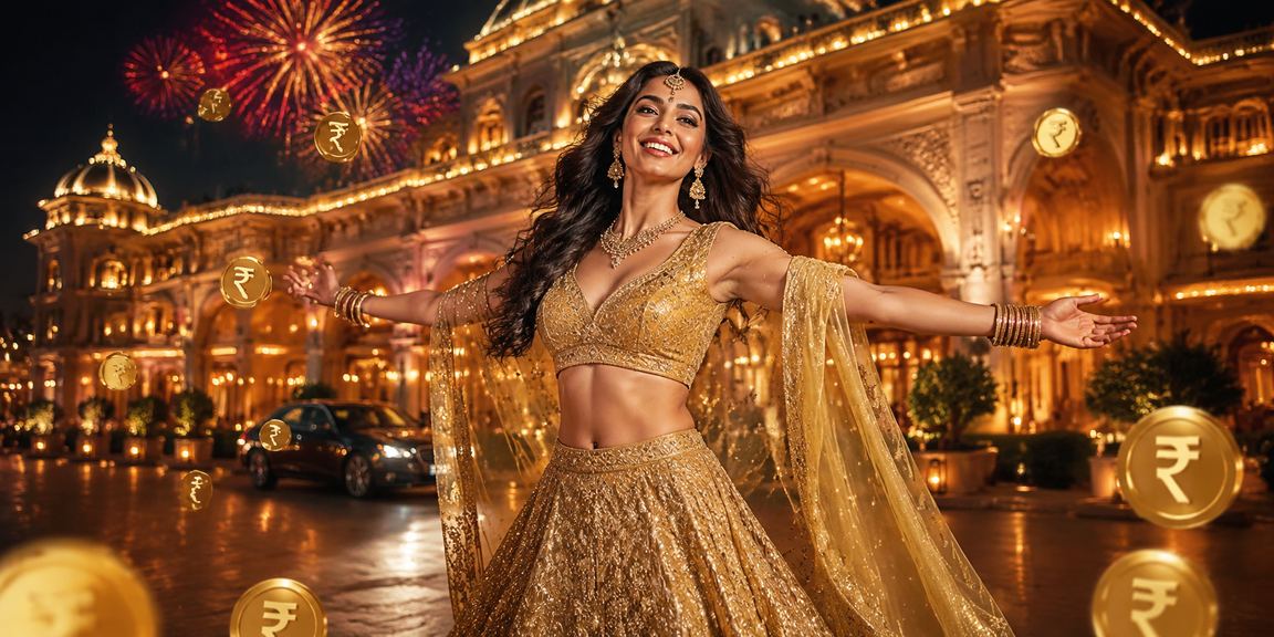 Indian woman enjoying Teen Patti casino game in colorful traditional attire