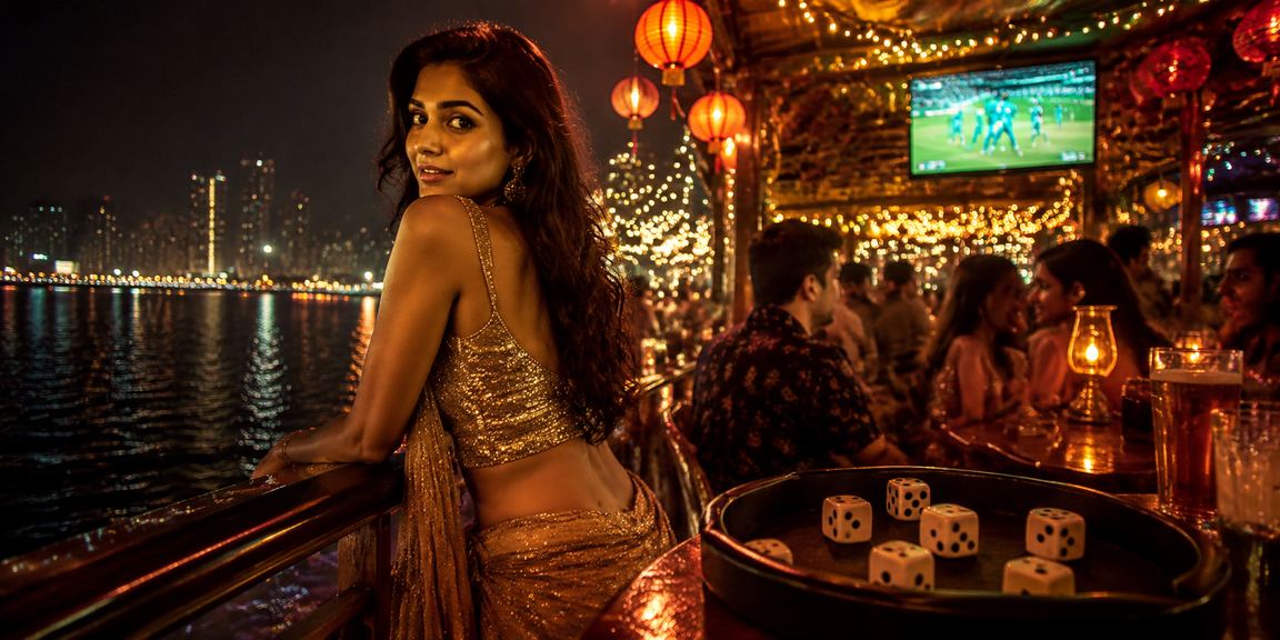 Night view of Bandra Mumbai with cricket and sports betting crowd