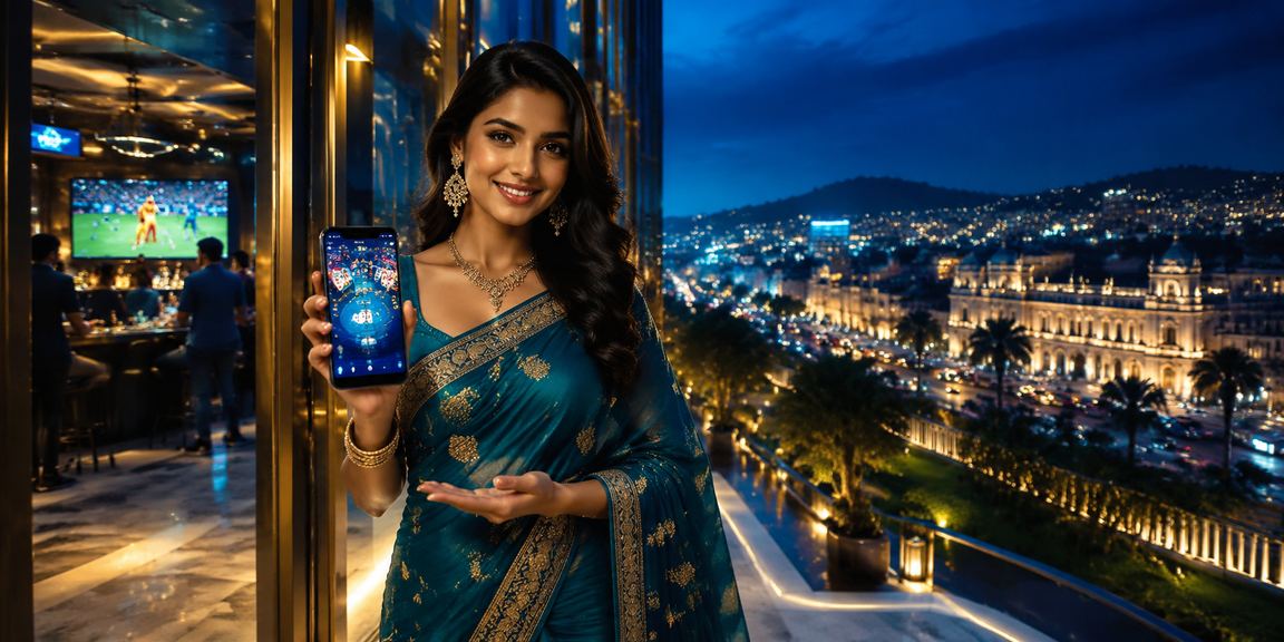 Evening cityscape with cricket and betting theme showcasing mobile gaming